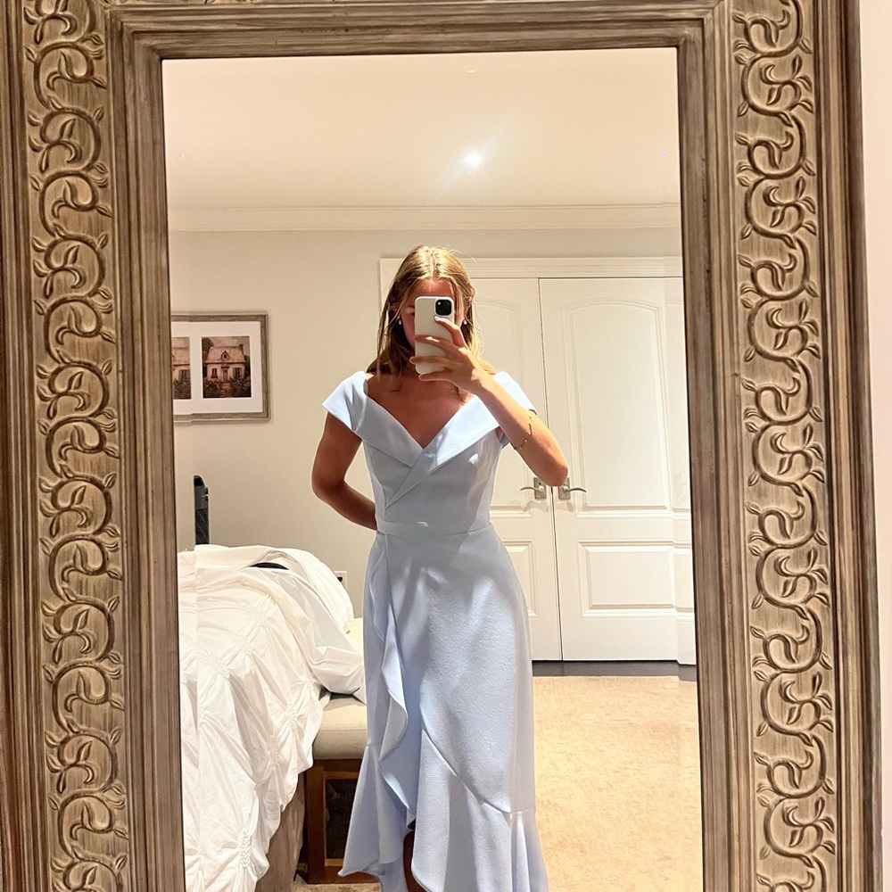 Xscape Asymmetrical Light Blue Dress